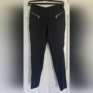 Suzy Shier Black Leggings with Silver Zipper Accents